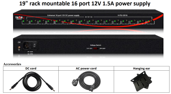 Thor Rackmount 19" Power Supply 16 port 12V 1.5A DC - Image 3